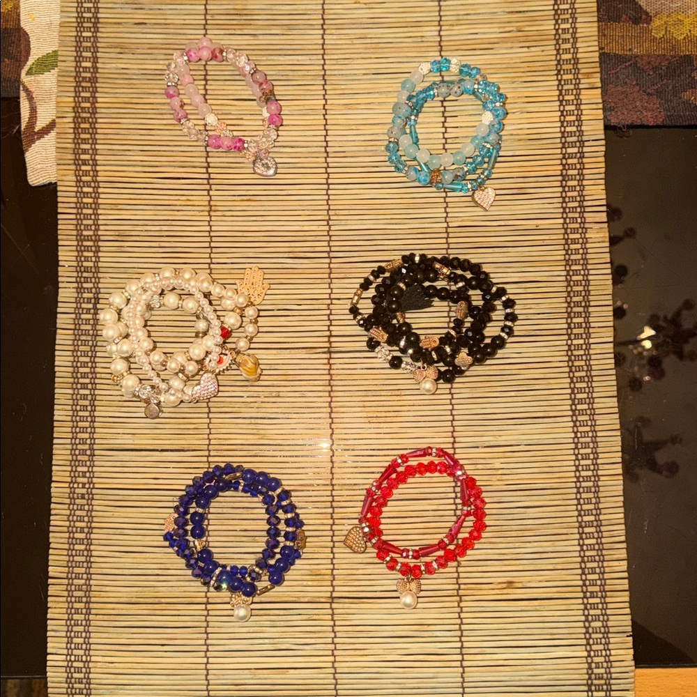 Bundle of Multi-Color Beaded Bracelet Sets(6 sets)